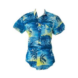 Carbon Men's Shirt Blue Hawaiian Short Sleeve Button-Down Slim Size Small
